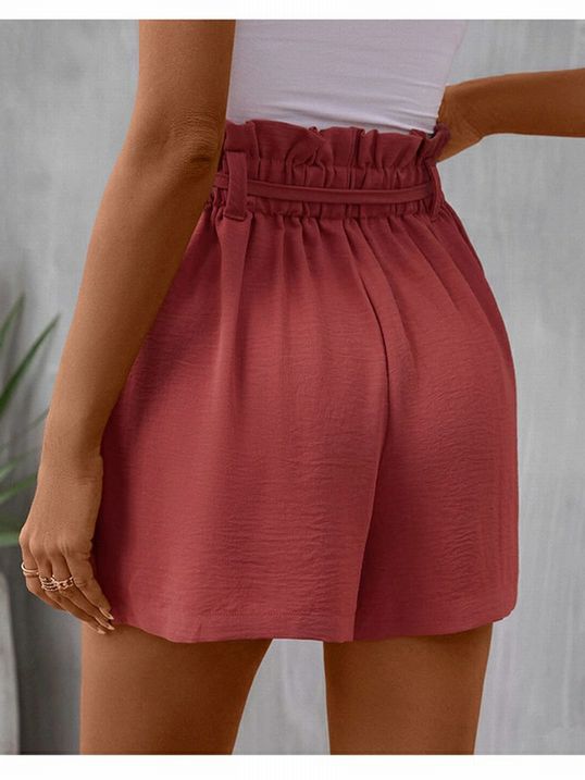 High Waist Coral Women's Shorts back view. Elastic waist at back. - Little Gift Nook