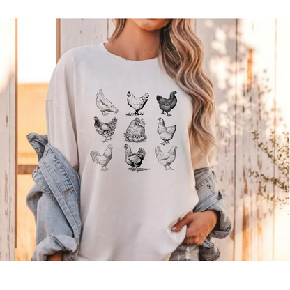 Women's Easter Chicken T-shirt in ivory with gray black chicken sketch tshirt. Farm girls tshirt. Easter t-shirt country chic. Little Gift Nook