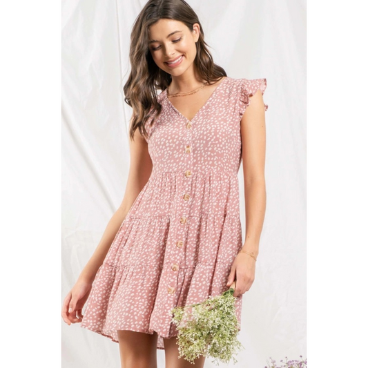 Women's Pink Button Up Mini Dress - Little Gift Nook