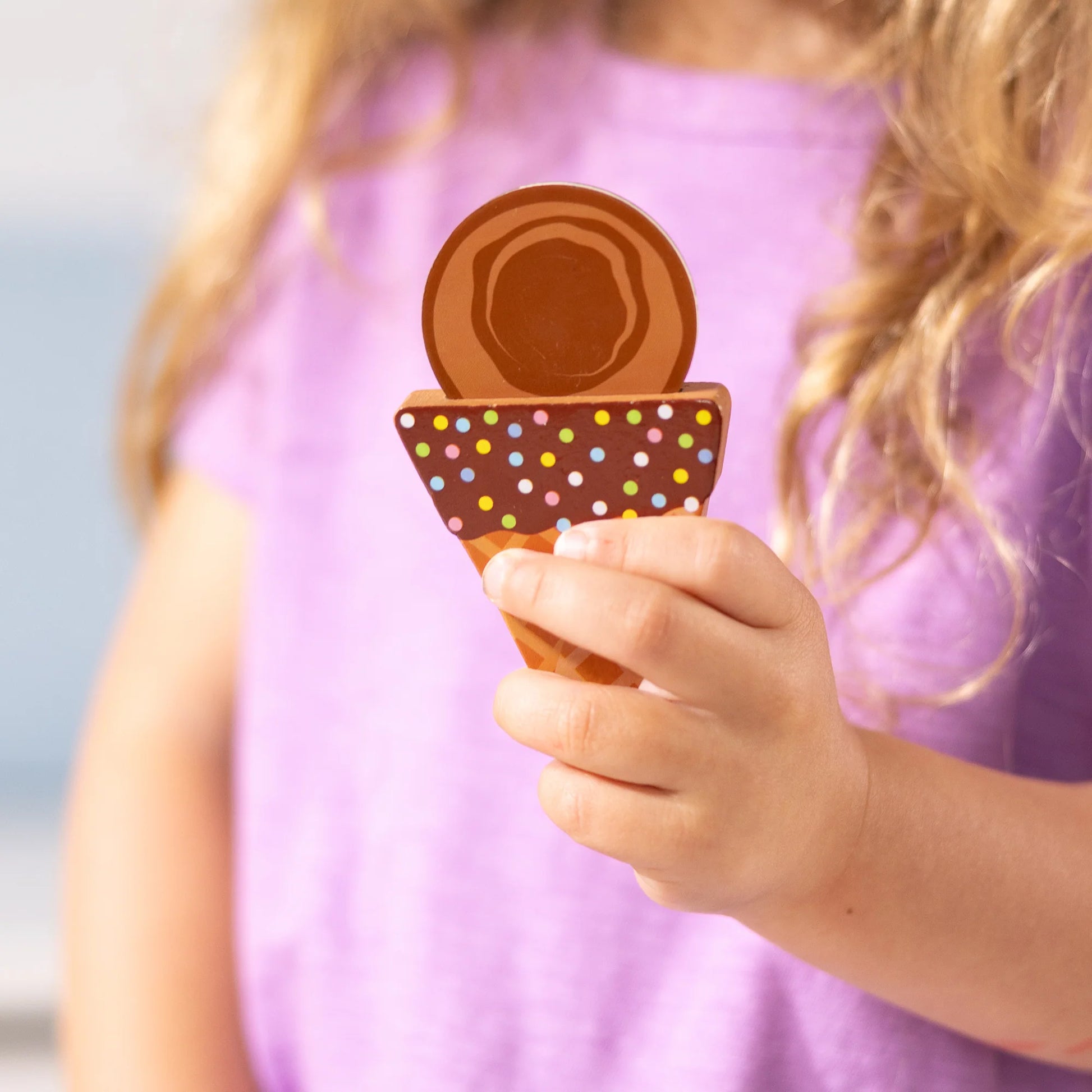 Wooden Magnetic Ice Cream Puzzle chocolate ice cream cone. 