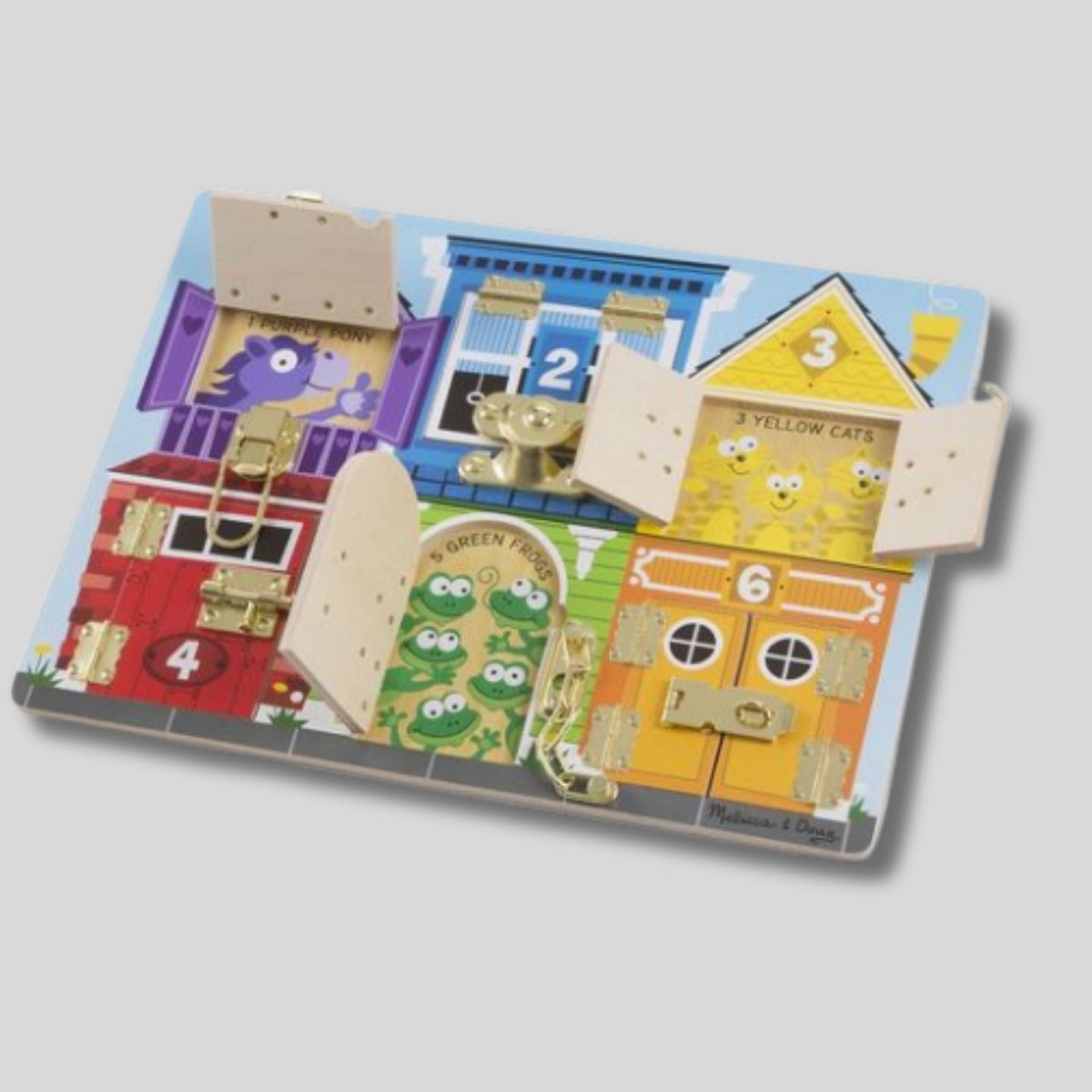Melissa & Doug wooden latch board open doors locks puzzle - Little Gift Nook