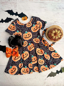 Bats Pumpkins Jack-o-Lanter's Pumpkin Halloween Girls Dress