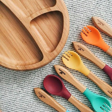 Load image into Gallery viewer, Set of eco-friendly bamboo silicone baby forks. Perfect for baby meal time and learnign to self feed.