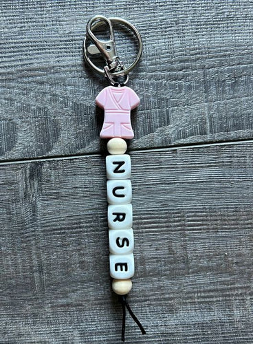 Nurse Scrubs Silicone Bead Keychain ~ PINK NEW