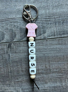 Nurse Scrubs Silicone Bead Keychain ~ PINK NEW - Little Gift Nook