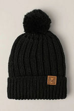 Load image into Gallery viewer, Black Winter Knitted Sherpa Lined Pom Pom Beanie Hat Black
