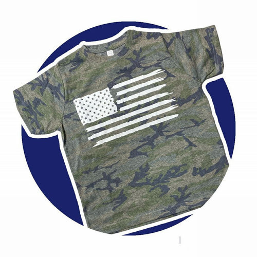 Child Distressed Camo USA Flag Tshirt