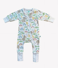 Load image into Gallery viewer, gray elephant organic cotton grow with me sleeper for baby.
