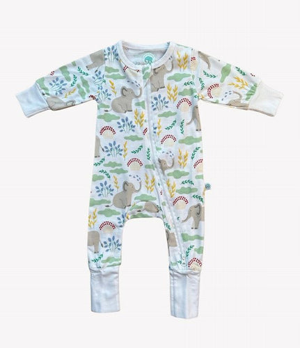 gray elephant organic cotton grow with me sleeper for baby.