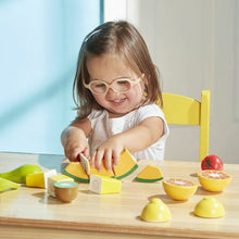 Load image into Gallery viewer, Melissa &amp; Doug wooden pretend play food cutting fruit child playing with it cutting pretend food.