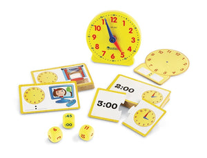 Learning Resources Time Activity Set. Clock, time flash cards, dice, and more.