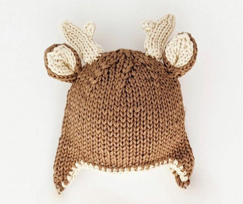 Infant hand knit Buck Deer Hat with ear flaps
