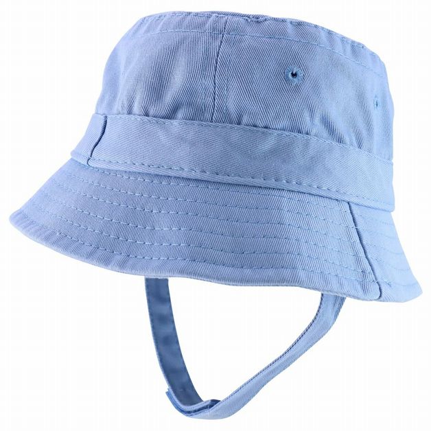 Baby's 100% Cotton Blue Bucket Hat with Adjustable Chin Strap