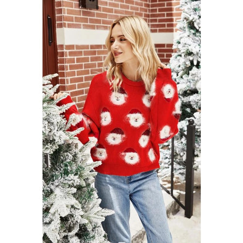 Red Soft Santa Knit Semi Cropped Ugly Sweater - Little Gift Nook