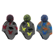 Load image into Gallery viewer, Toddler Boys Knit Dinosaur Pom Pom Winter Hats