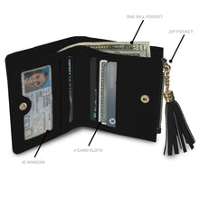 Load image into Gallery viewer, Pittsburgh Steelers NFL Black Logo Tassel Wallet. Inside View of Wallet.