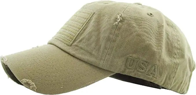 American Flag Patch Hat - Tan - Side View