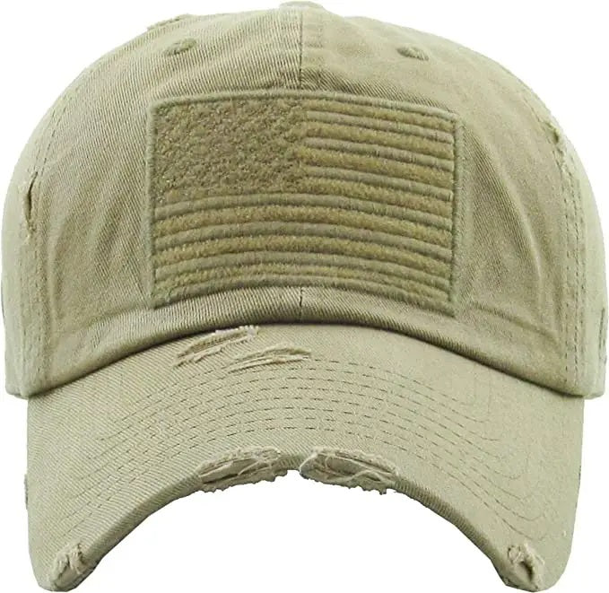 American Flag Adult Khaki Tan Vintage Patch Baseball Hat
