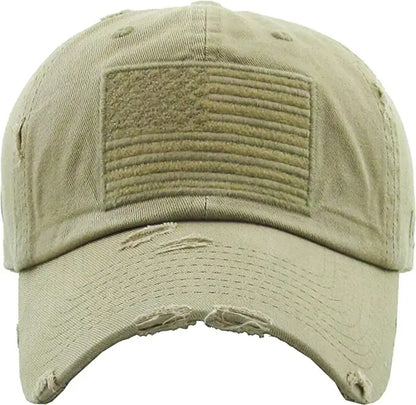 American Flag Adult Khaki Tan Vintage Patch Baseball Hat