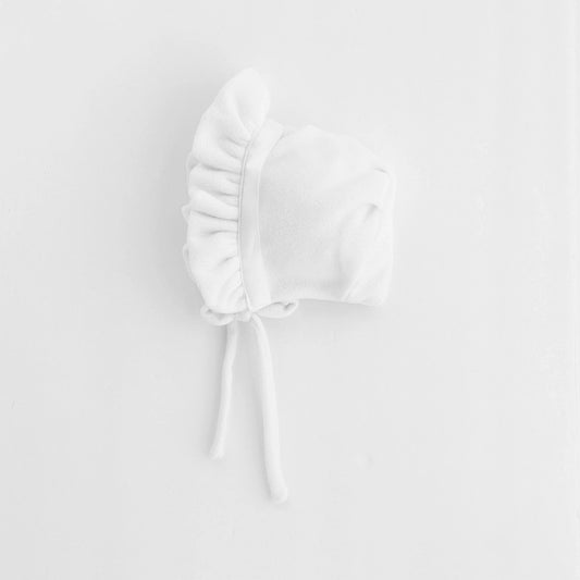 Baby Girls White Ribbon Fleece Bonnet baby hat.