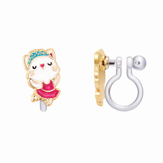 Ballerina Kitty Clip on Earrings