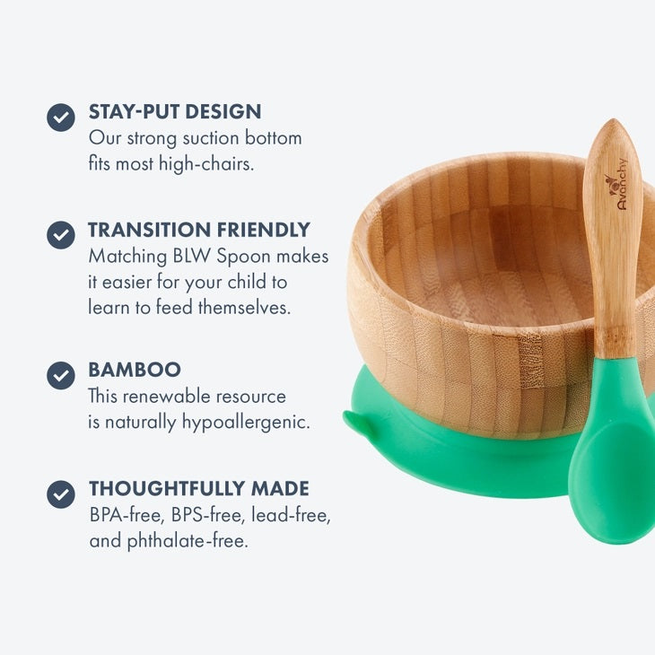 Avanchy Bamboo Suction Bowl + Spoon Set Pink - Little Gift Nook