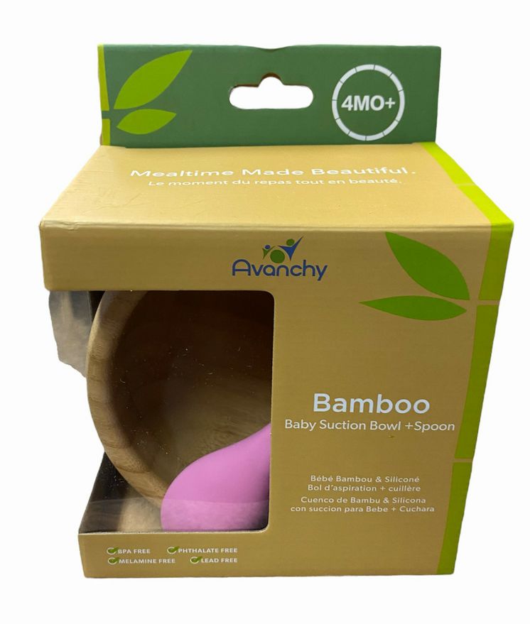 Avanchy Bamboo Suction Bowl + Spoon Set Pink - Little Gift Nook