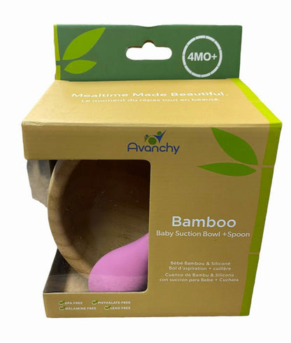 Avanchy Bamboo Suction Bowl + Spoon Set Pink - Little Gift Nook