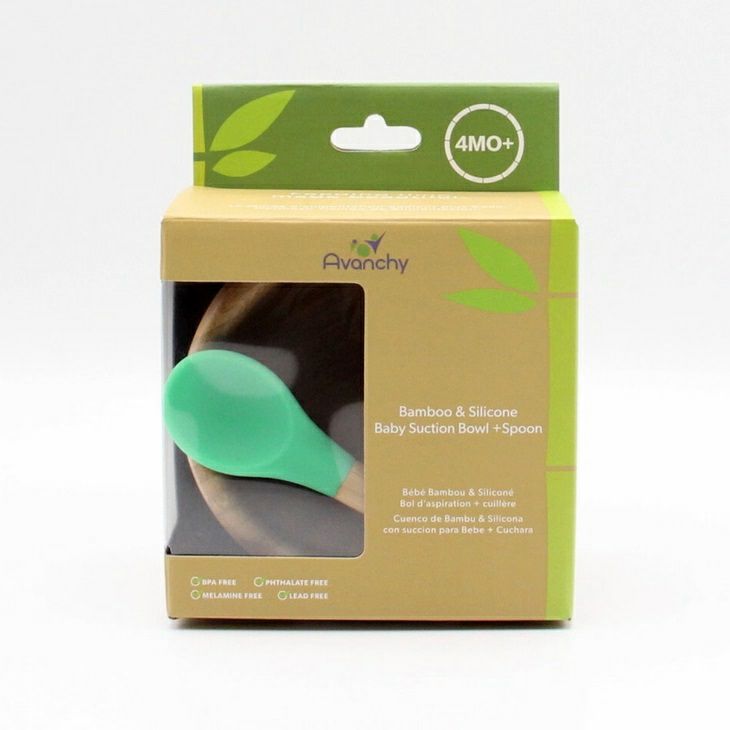 Avanchy Bamboo Suction Bowl + Spoon Set Green - Little Gift Nook