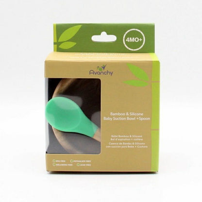 Avanchy Bamboo Suction Bowl + Spoon Set Green - Little Gift Nook