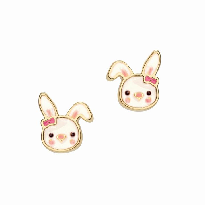Bouncy Bunny Lead Free Pierced Earrings. Bunny face post earrings for Easter. - Little Gift Nook