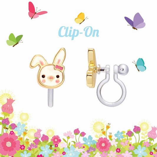 Bouncy Bunny Lead Free CLIP ON Earrings. White bunny faces with pink bows. Silicone back, no pinch. - Little Gift Nook