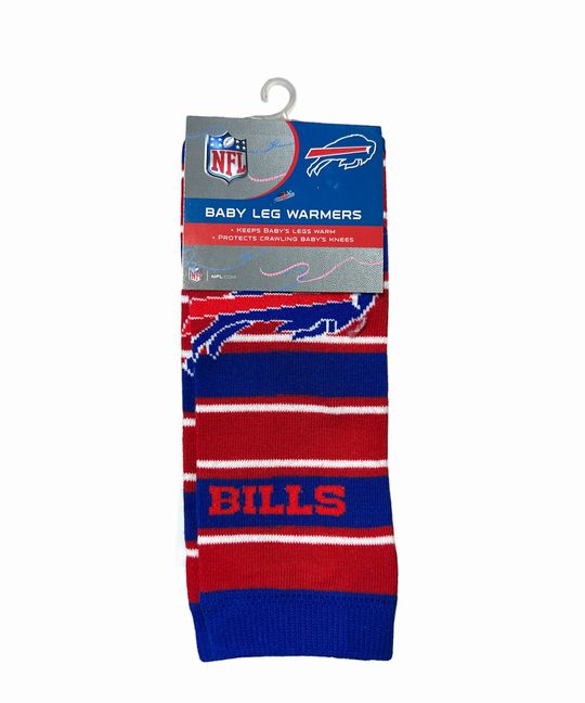 Buffalo Bills NFL Baby Leggings Leg Warmers. Red blue and white striped with logo. - Little Gift Nook
