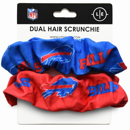 NFL Buffalo Bills Dual Scrunchies 2pk Hair Ties. One royal blue, one red with logo print. Comes on card. - Little Gift Nook