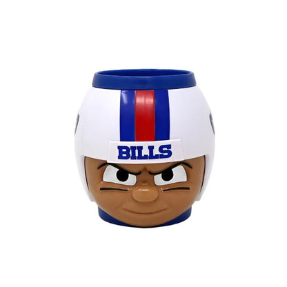 NFL Buffalo Bills Logo Player Mug. 16oz. Football player shaped mug wearing a helmet with logos.