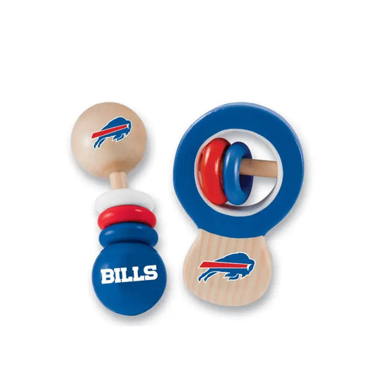 Buffalo Bills NFL Wood Rattle 2-PacK. Wooden blue red white logo rattles.  - Little Gift Nook