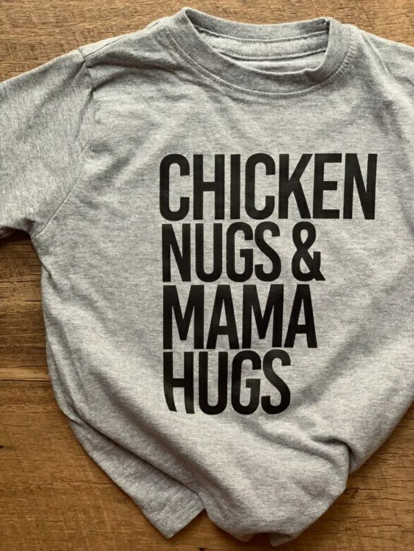 Chicken Nugs & Mama Hugs Tshirts in light gray. - Little Gift Nook