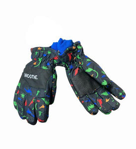 Children’s black colorful dinosaur winter snow gloves 8-10 years old