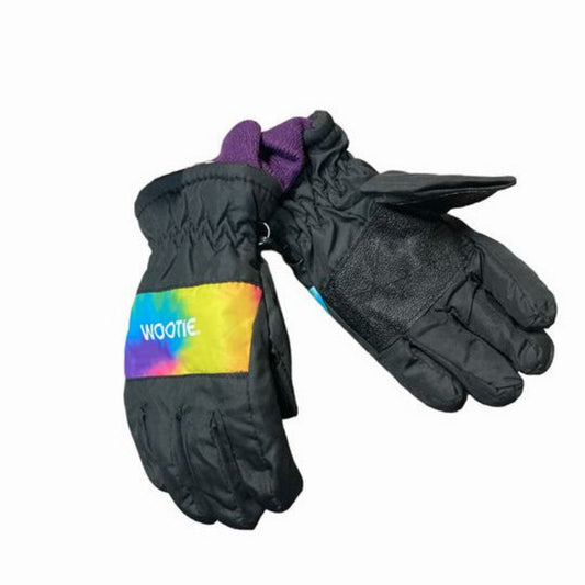 Children's Black Rainbow Snow Gloves . Waterproof.  Fit's kids toddler - big kids sizes. Elastic around wrist and cuffed. - Little Gift Nook