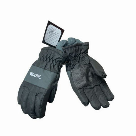 Children's Snow Gloves Black & Gray. Waterproof.  Fit's kids toddler - big kids sizes. Elastic around wrist and cuffed. - Little Gift Nook