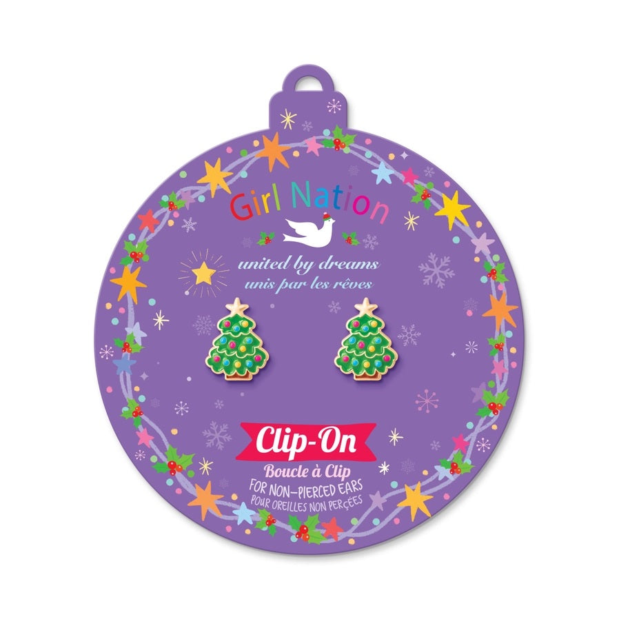 Happy Christmas Tree Clip On Earrings - Little Gift Nook