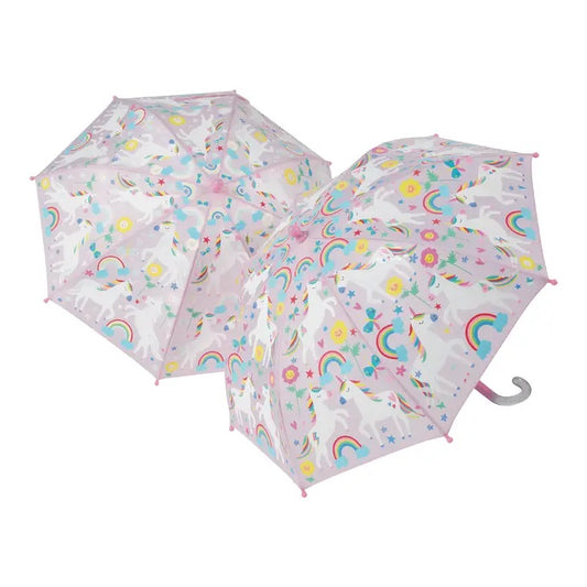 Color Changing Rainbow Unicorn Umbrella. Colors appear when wet, disappear when dry. Easy open closed for little kids. - Little Gift Nook