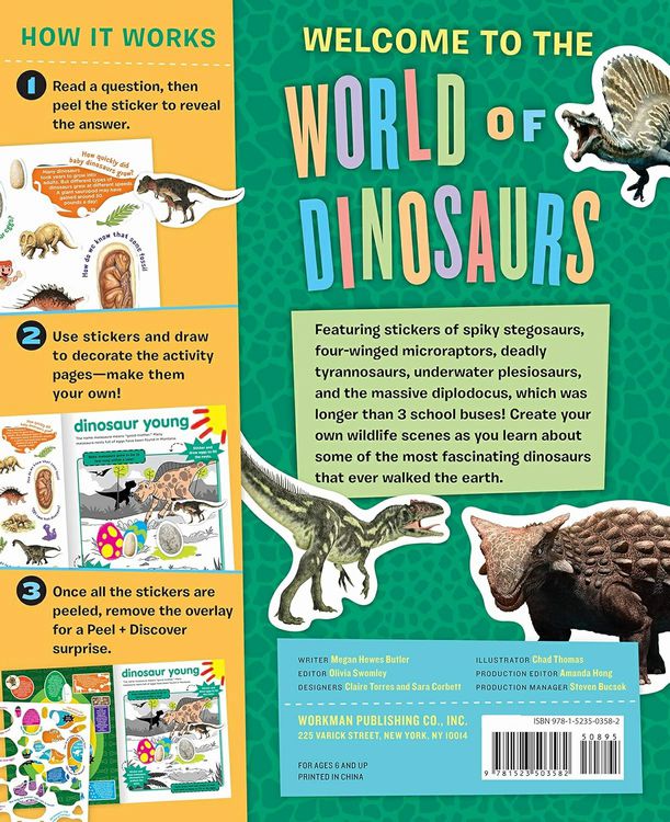 Peel & Discover Dinosaurs Sticker Activity Book. Questions and stickers to answer. Fun activities on each page. - Little Gift Nook