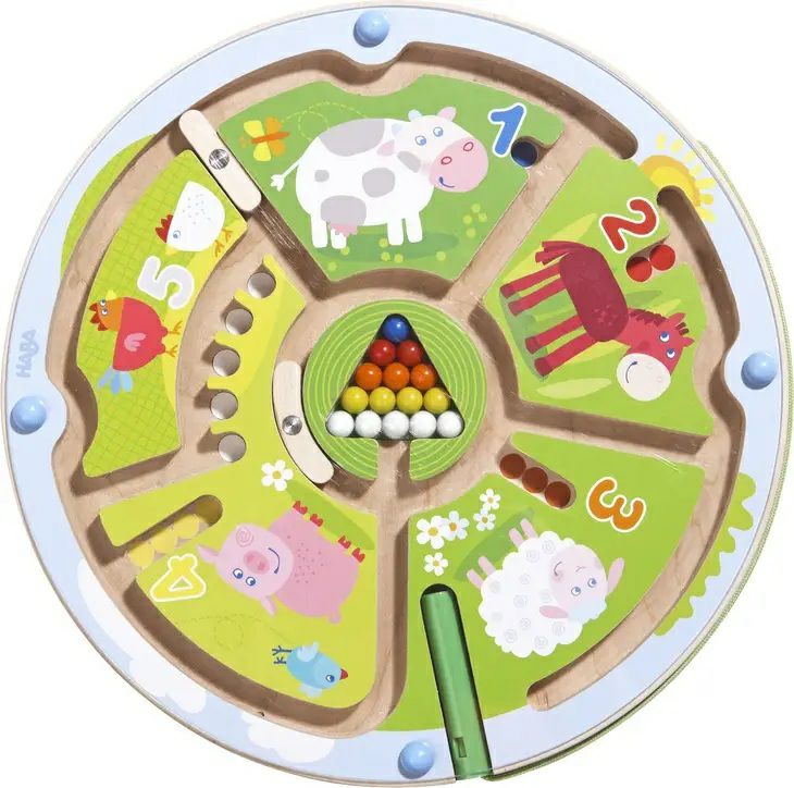 HABA Number Maze Magnetic Game & Travel Activity. magnetic wand pen is attached to game with string. - Little Gift Nook