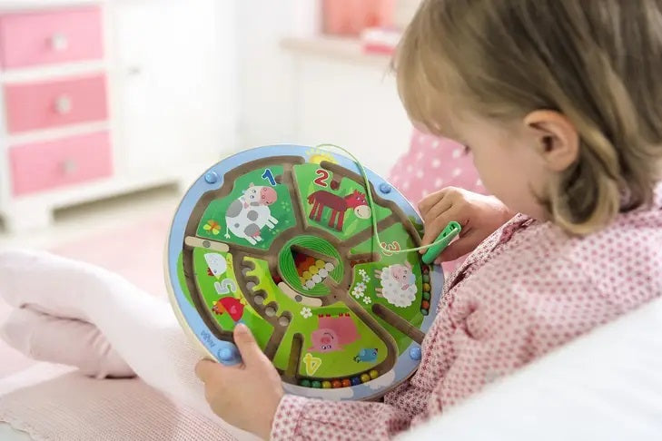 HABA Number Maze Magnetic Game & Travel Activity. Use magnetic wand to move sealed balls through the maze. - Little Gift Nook