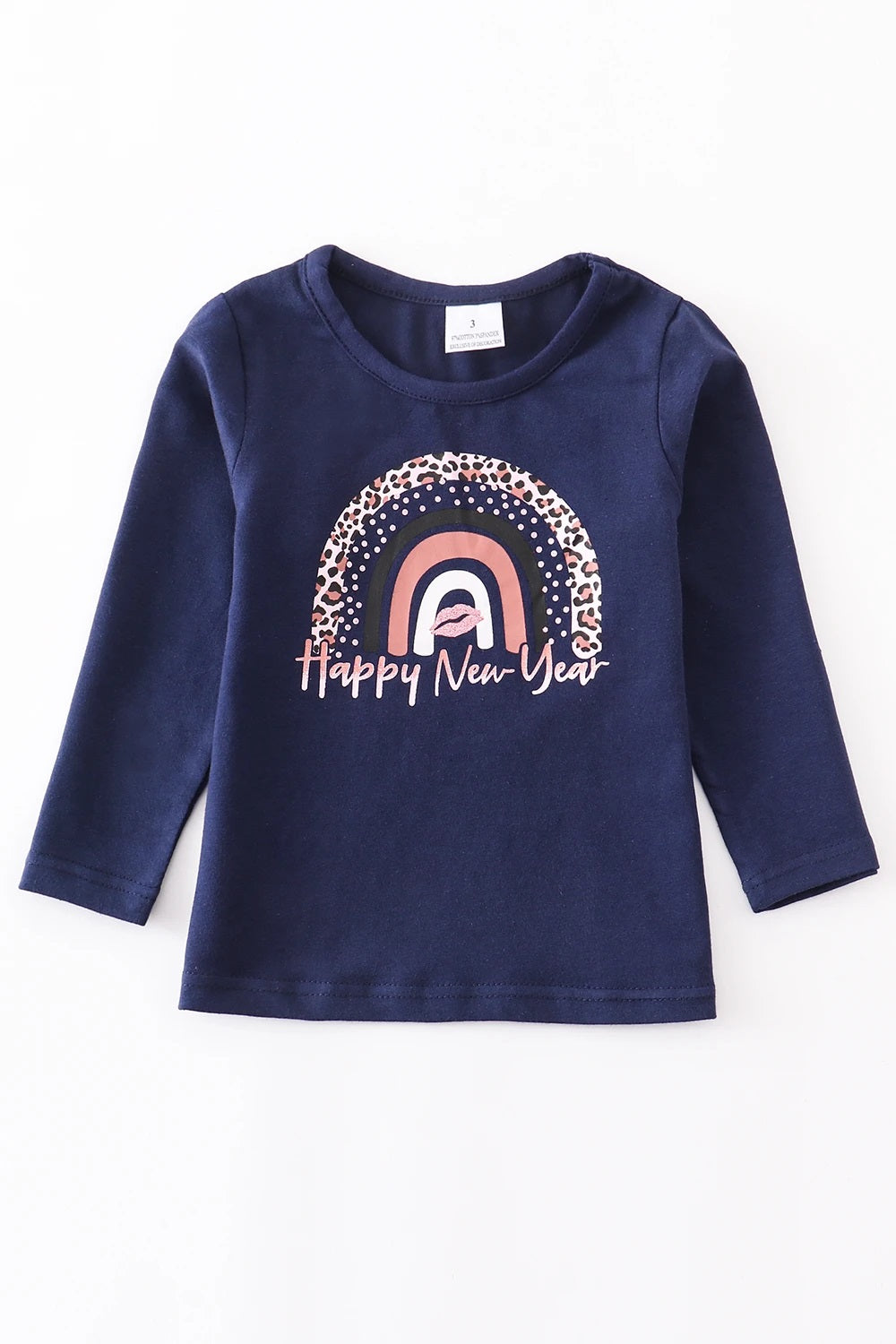 Happy New Year Navy Rainbow Sparkle Top sz 3