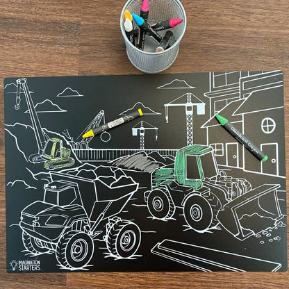 Imagination Starters Construction Chalkboard Placemat 12"x17" - Little Gift Nook