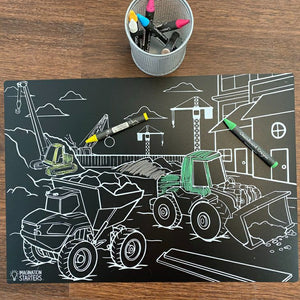 Imagination Starters Construction Chalkboard Plastic Wipe off Reusable Placemat 12"x17"