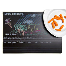 Load image into Gallery viewer, Imagination Starters Draw a Picture Tell a Story Chalkboard Wipe off Reusable Placemat 12&quot;x17&quot;