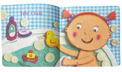 Indestructible Baby Night-Night Book inside pages bath time sitting on white background.